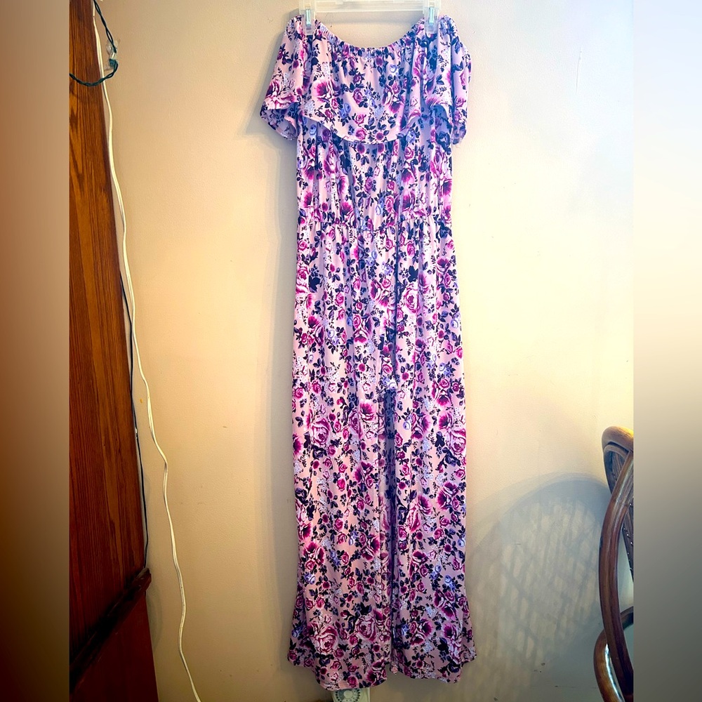 Off the shoulder romper with skirt. Size large.